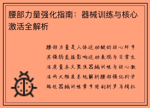 腰部力量强化指南：器械训练与核心激活全解析