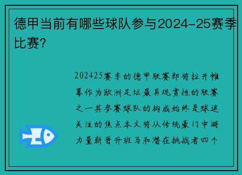 德甲当前有哪些球队参与2024-25赛季比赛？