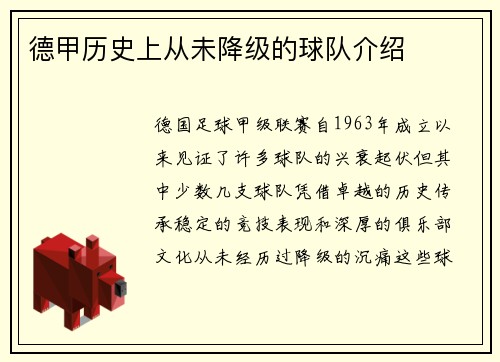 德甲历史上从未降级的球队介绍