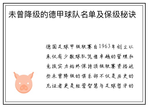未曾降级的德甲球队名单及保级秘诀