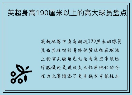 英超身高190厘米以上的高大球员盘点